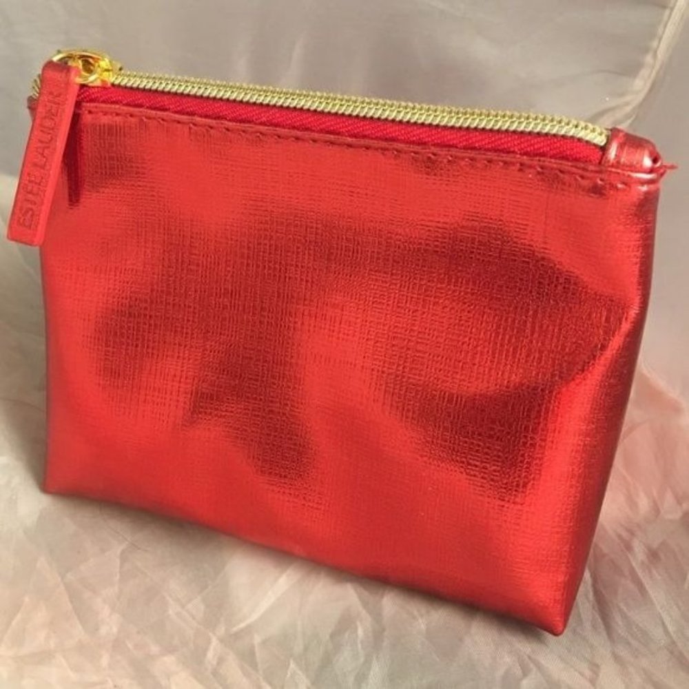 Estée Lauder Red metallic triangle makeup eve bag